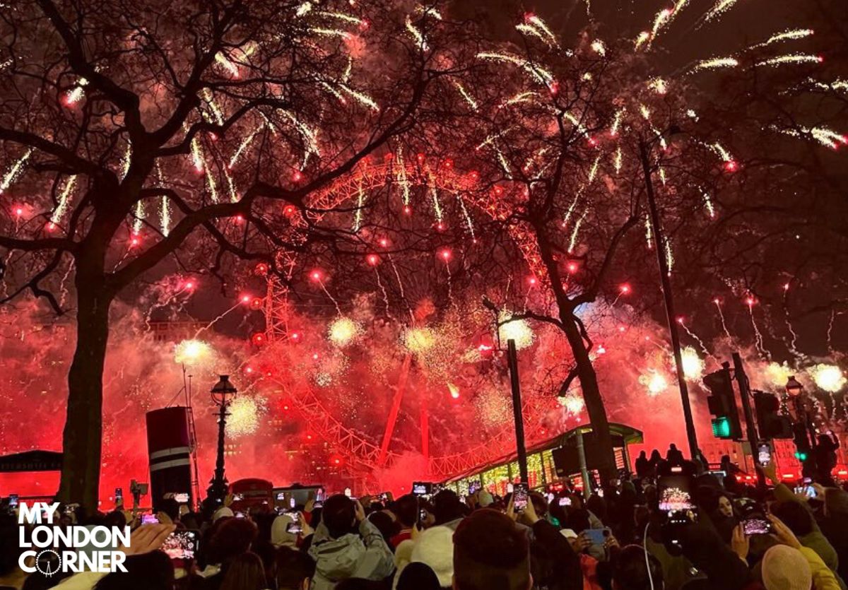 Vista dei fuochi di Capodanno a Londra